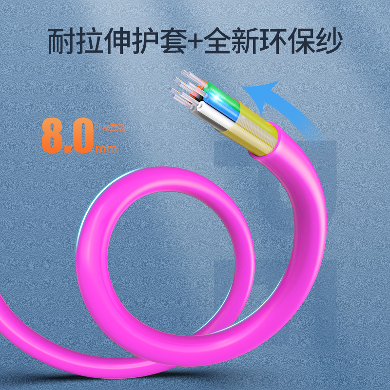 4芯万兆多模室内光纤光缆100米 OM4机房工程束状软光缆 粉紫色