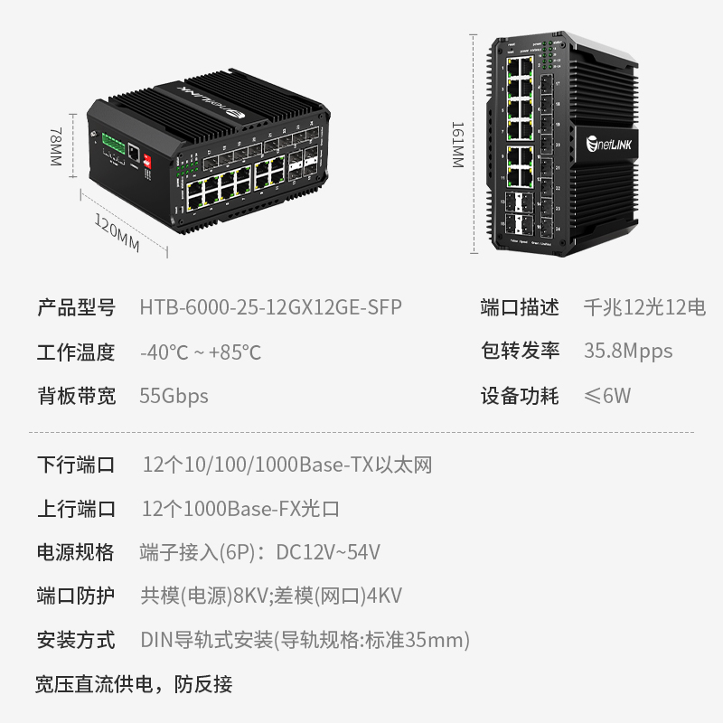 千兆12光12电工业光纤收发器 管理型